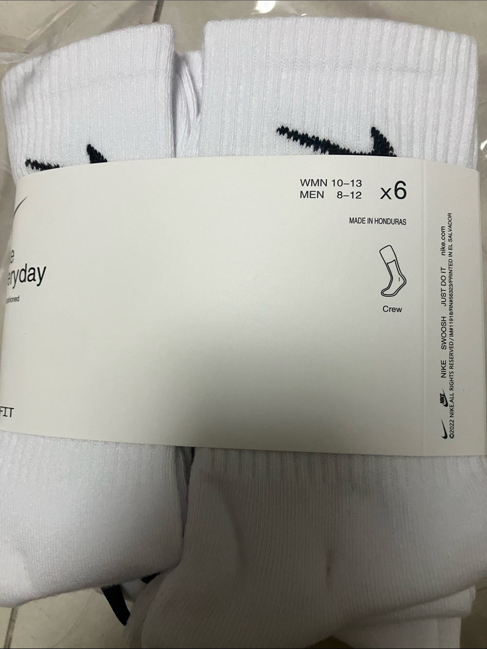 Nike White Crew Athletic Socks with Black Swoosh - 6 Pack - Picture 2 of 4